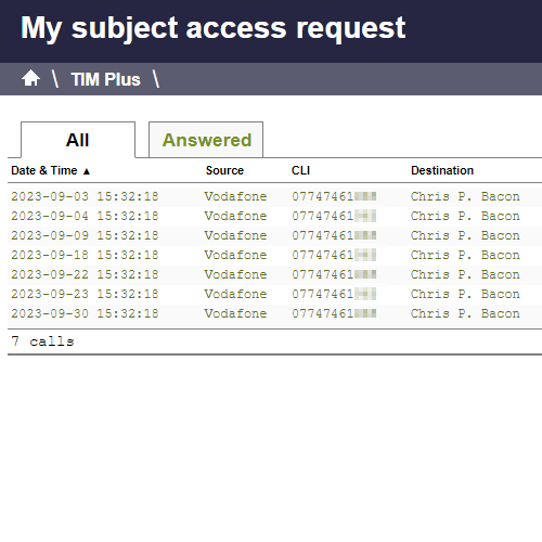 Subject access report screenshot